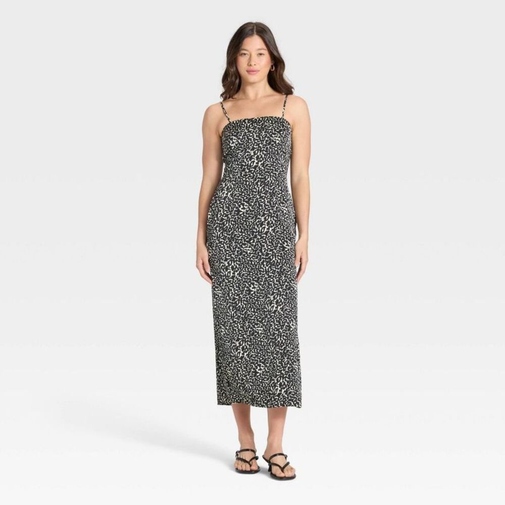 Women's Column Slip Dress - A New Day Black/White Leopard Print M
